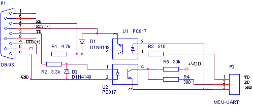 Схема гальванической развязки для интерфейса RS-232